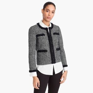 J.Crew Glen Plaid tweed Lady Jacket With Braided Trim wool size 4 lined preppy